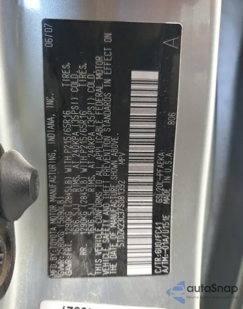 2007 Toyota Sienna Ce from USA, damaged, VIN 5TDZK23C37S081392